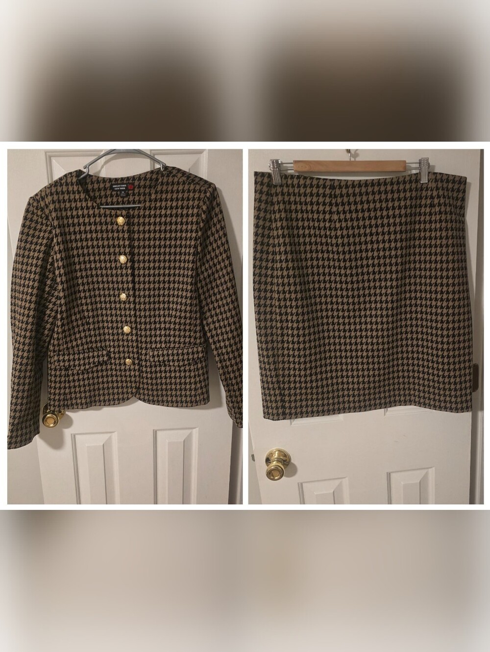 Houndstooth Two-Piece Skirt Suit - Brown & Black